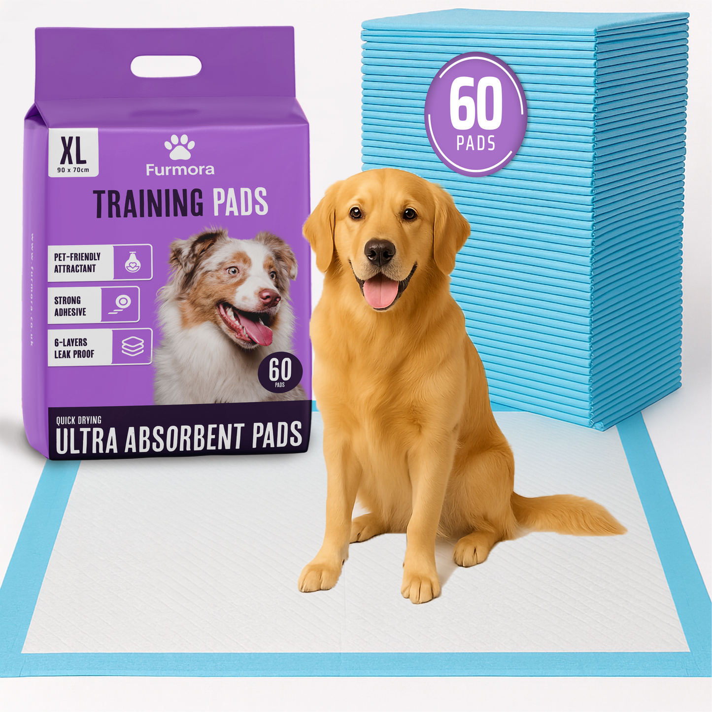 Furmora XL Puppy Pads 70×90cm (60 Pack)